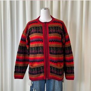 Peruvian Alpaca wool blend Knit Zip-Up Cardigan Sweater.